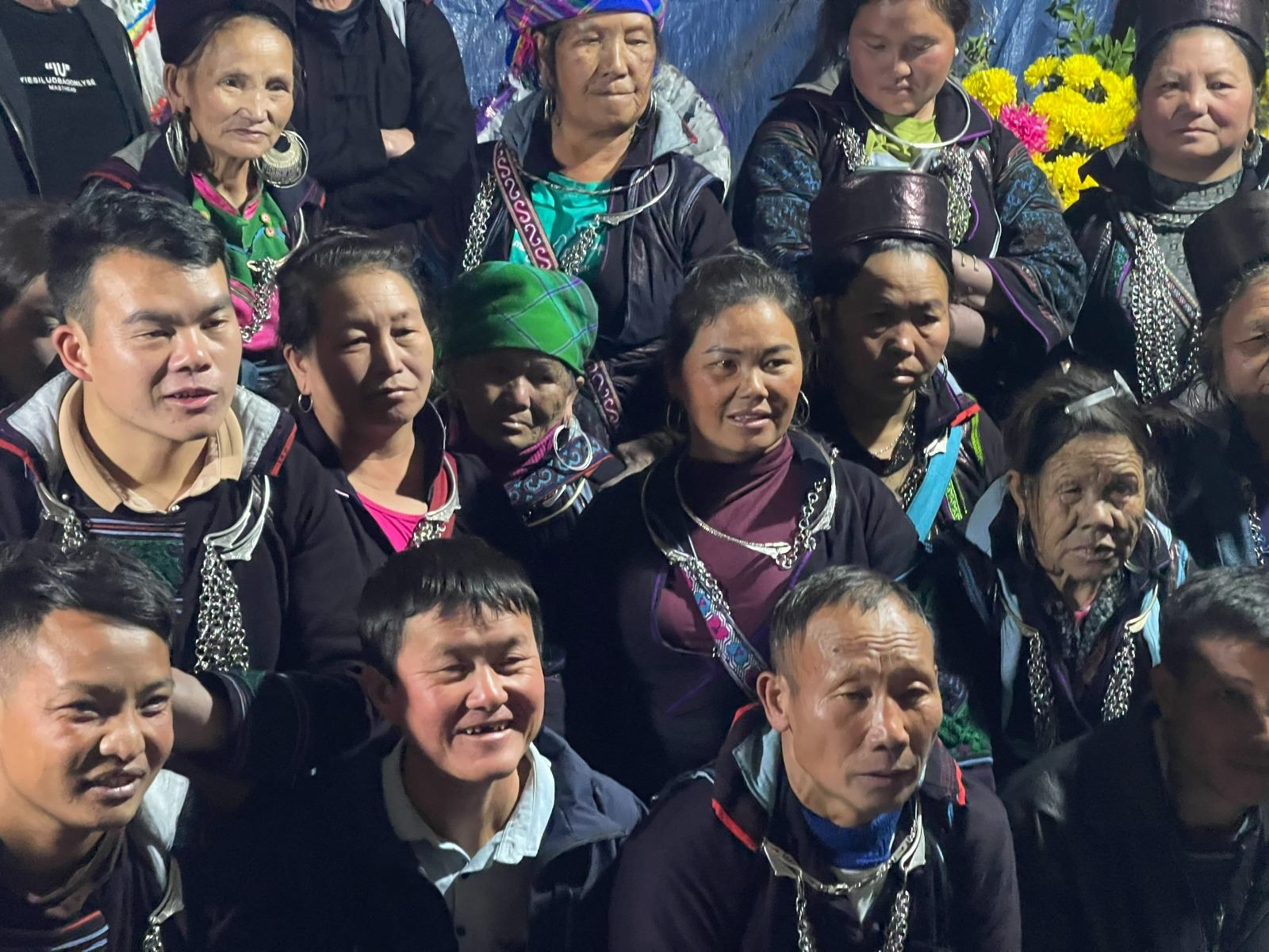 A joyful local community gathering in traditional clothing