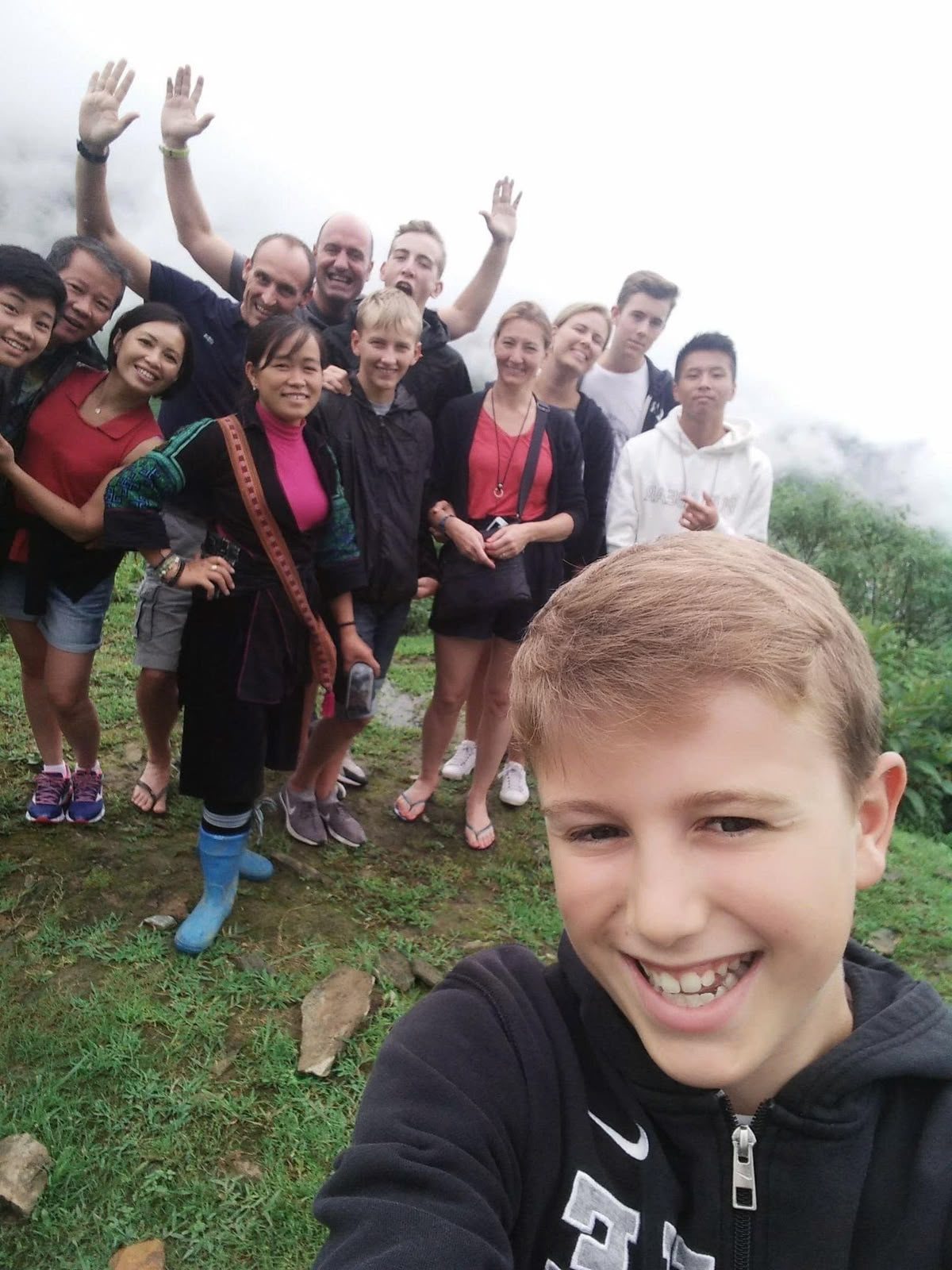 A group of hikers and local guides on the trail